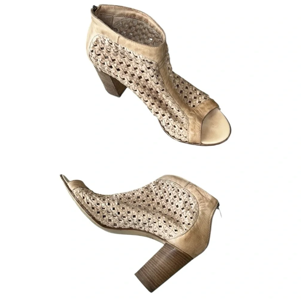 Lavorazione Artigiana Sundance Casta Woven Tan Leather Open Toe Ankle Boots  10 - Picture 2 of 13